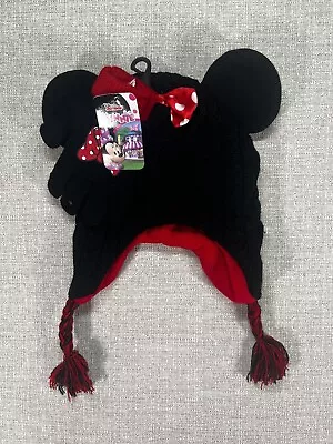 Girls Disney Minnie Mouse Hat Gloves Set Fleece Lined Mickey Junior • $12.73