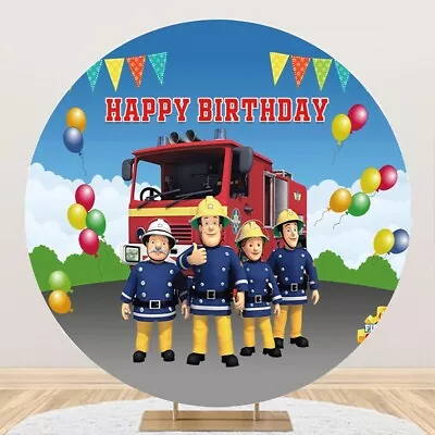 Fireman Sam Firefighter Round Backdrop Birthday Party Decorations Background • $57.20