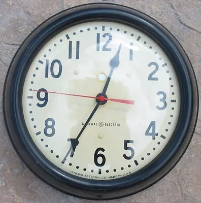 Vtg General Electric GE Industrial School Wall Clock 9  Face Keeps Time Works • $174.95
