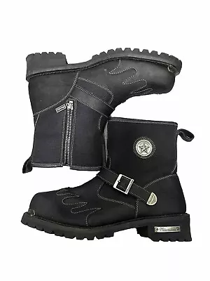 Men's Milwaukee Burnout Motorcycle Zip/ Strap Black Leather Flame Boot Size 13 • $50