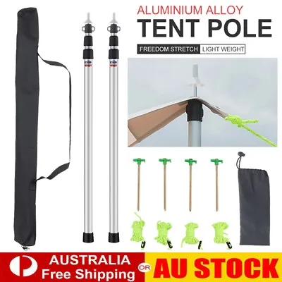 $19.99 • Buy 2PCS Kit Aluminum Camping Tarp Poles Telescoping Tent Pole Adjustable 90CM-230CM