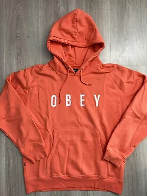 Obey Hoodie Hooded Sweatshirt Jumper Orange Size Medium Shepard Fairey • £22.99