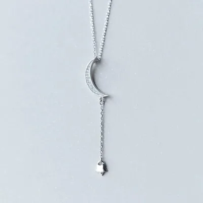 Genuine 925 Sterling Silver Chain Necklace Moon Pendant Women Party Gift Jewelry • $59.99