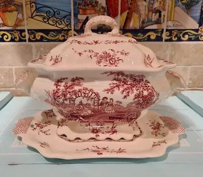 Mason’s Ironstone China Vista Red Transferware Soup Tureen Lid Underplate Exc. • £149.39