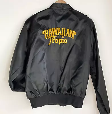 Vintage Miss Hawaiian Tropic Black Gold Embroidered Satin JAcket L • $199