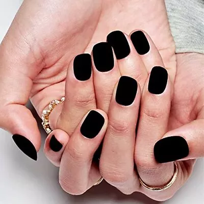 Press On Nails Extra Short Squoval  Black Velvet A7-The Elegant Velvet Black • $10.31