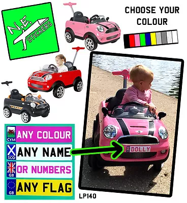 Personalised Kids Number Plate (s) For MINI Cooper PUSH BUGGY Car Toy Ride On • £3