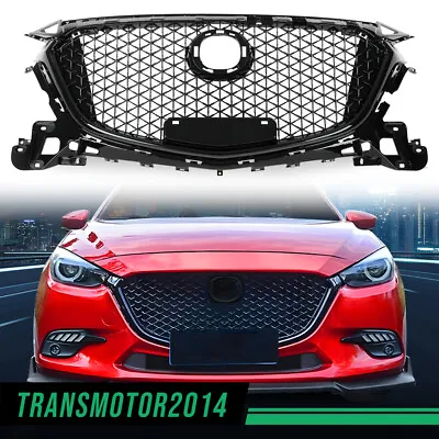 Fit For 2017-2019 Mazda 3 Axela Front Bumper Grille Grill Honeycomb Glossy Black • $73.77