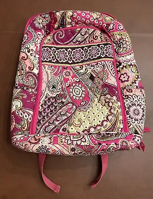 VERA BRADLEY BACKPACK Laptop Tote Shoulder Bag Paisley Pink Very Berry Quilt•EUC • $25