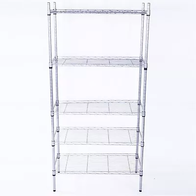 NEW XM-304B Rectangle Carbon Steel Metal Assembly 5-Shelf Storage Rack Silver • $45.37