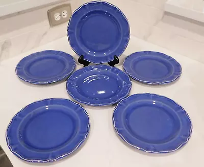 Vintage VARAGES LUBERON BLUE LUNCHEON PLATE ~ Set Of Six France • $20.98