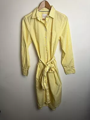 J Crew Women’s 4 Classic Fit Crisp Poplin Shirtdress Yellow Stripe Preppy Boho • $34.88