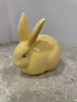 Vintage Rabbit Bunny Cotton Ball Dispenser Yellow Ceramic 4.5 Inches  Spring • $15