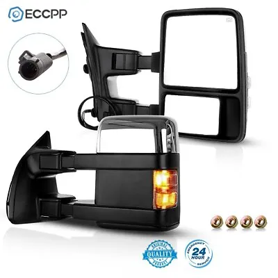 For 99-07 Ford F250-F550 Super Duty Chrome Power Heated Tow Mirrors Smoke Signal • $123.59