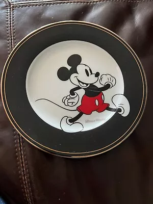 New Zrike Disney MICKEY MOUSE 8” Black & Gold Rimmed SALAD PLATE • $14.99