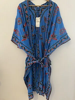 ZARA Blue Embroidered Kimono / Kaftan Dress Size M-L BNWT Limited Edition • $64.29