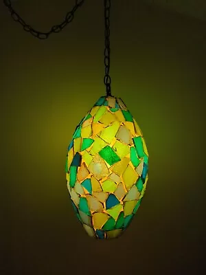 Vtg 60's MCM Chunky Lucite Green Blue Rock Candy Swag Hanging Oval Lamp Light • $450