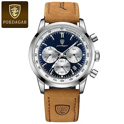 Luxury Mens Leather Watch Waterproof Luminous Date Chronograph Quartz Wristwatch • £13.98