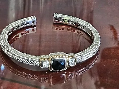 SIGNED Judith Ripka Onyx Diamond Sterling Silver 18k Gold Bracelet *100% Charity • $185