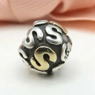 $94 • Buy Genuine Pandora Two Tone Letter S Initial Charm Silver 14k Gold 790298S Retired