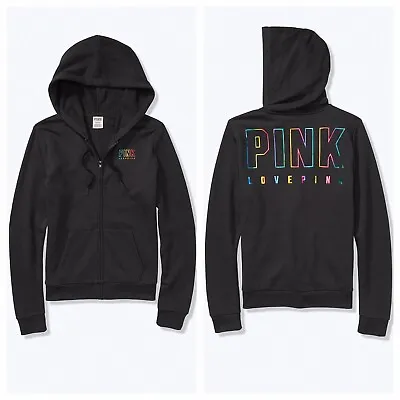 Vs Victorias Secret Pink Perfect Full Zip Hoodie Sweater Jacket Top Rainbow S • $74.99