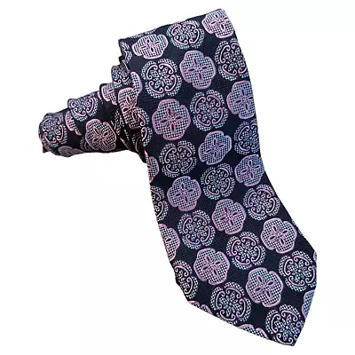 Murano 100% Silk Tie Men's Navy Purple Extra Long Woven Hand Tailored 3.5 Inch • $12.72