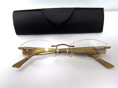 Marchon Eyeglasses Airlock 2 AL800/65 013 49-18 -135 Rimless Gold/Black • $49.95