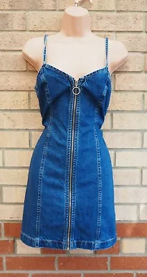 £20.49 • Buy Topshop Moto Blue Long Zip Front Strappy Cami Denim Bodycon Jeans Dress 6 Xs