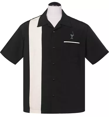 Steady Clothing COCKTAIL LOUNGE Rockabilly Bowling Shirt - Black - US Size 3XL • £53