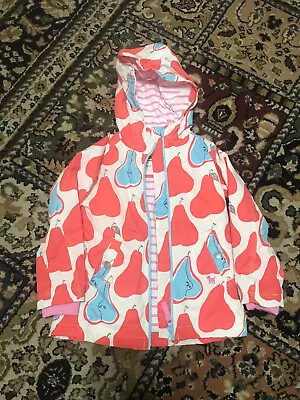 Mini Boden Girls 5-6 Y Lightweight White/Blue/ Coral Pear 🍐Print Hooded Jacket • $35