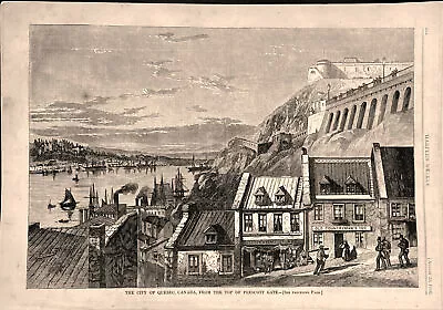 Quebec Canada From Prescott Gate Wood Engraved Harbor View 1860 Historical Print • $39.95