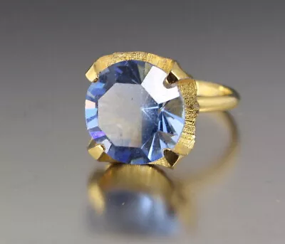 Vintage 60’s Gold Tone Aquamarine Blue Crystal Glass Rhinestone Adjustable Ring • $3.99