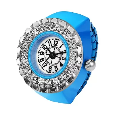 1p Elastic Band Finger Watch Crystal Luxury Women's Silver Ring Men's Gift NEW • $10.67