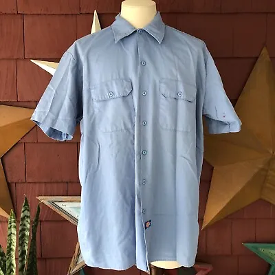 Vintage 90s Dickies Blue Button Down Pockets Mechanic Shirt Size XL • $7.99