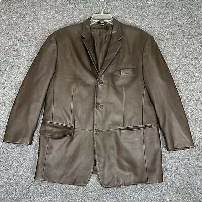 J Ferrari Jacket Mens Large Brown Genuine Leather Polyester Long Sleeve Adult • $28.81