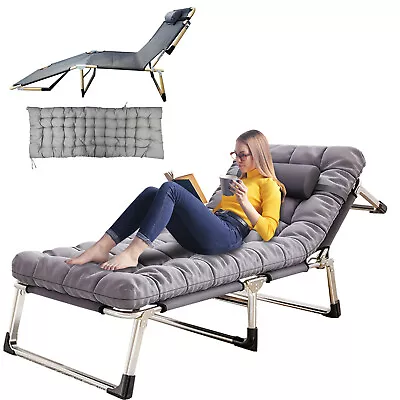 Outdoor Folding Chaise Lounge Chair For Beach Sunbathing Patio Pool Lawn Deck • $68.99