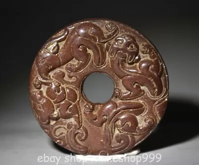 2  Rare Chinese Old Jade Carving Dragon Pixiu Beast Amulet Pendant • $35