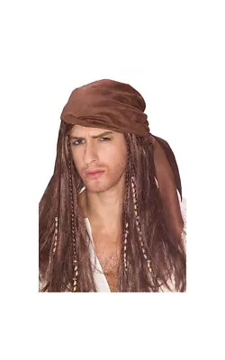 Caribbean Pirate Costume Wig Buccaneer Jack Sparrow Fancy Dress Mens Halloween • £20.74