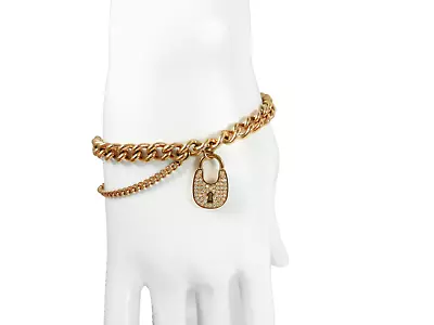 Michael Kors Rose Gold Double Chain Padlock Bracelt Pave Crystals Sz 7 • $56.45