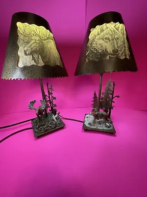 FANTASTIC Coast Lamp Rustic Living Iron Pine Trees Moose Wolf Set Bedroom Light • $55