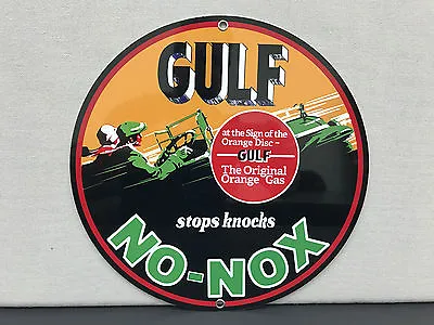 Gulf No Nox Or Gasoline Oil RARE Vintage Round Metal  Sign Reproduction • $20