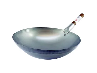 Hancock Carbon Steel  Round Bottom Oriental Wok Pan 13  Wooden HandleRestaurant • £15.99