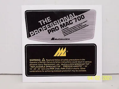 Vintage McCulloch Professional Pro Mac 700 Chainsaw Breather Cover Decal Set • $16.99