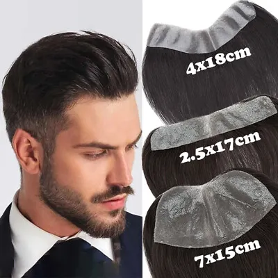 Men Natural Hairline Toupee Real Human Hair Topper Hairpiece Replacement System • £5.99