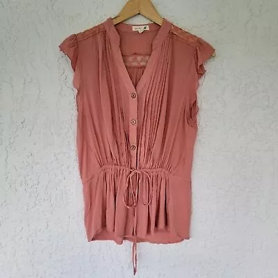 Mine Blouse Boho V Neck Button Down Top Peach Womans M • $17.99