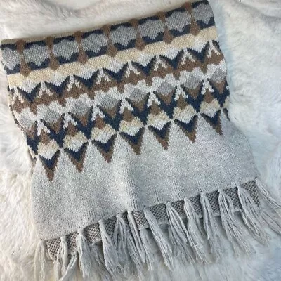 J. Crew Women's Scarf Shawl Stall Wrap Wool Blend Fair Isle Gray Beige • $19