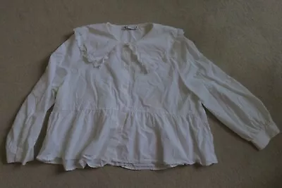 Zara White Broderie Anglaise Lace Smock Blouse Shirt Top Size XXL - Used • £3.99