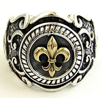 Gothic Gold Fleur De Lis Sterling 925 Silver Ring • $53.99