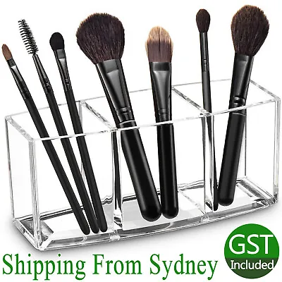 $13.79 • Buy 3 Slot Makeup Brush Holder Organizer Clear Cosmetic Brushes Acrylic Storage Case