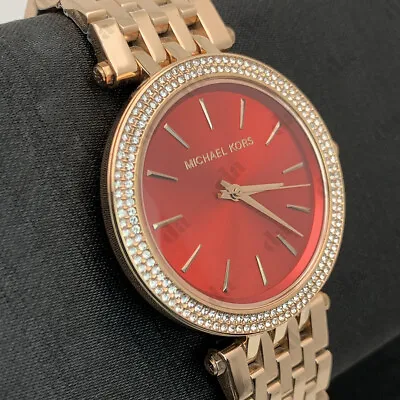 Michael Kors MK3378 Darci Glitz Rose Gold Tone Red Pave Bezel Women's Watch • $89
